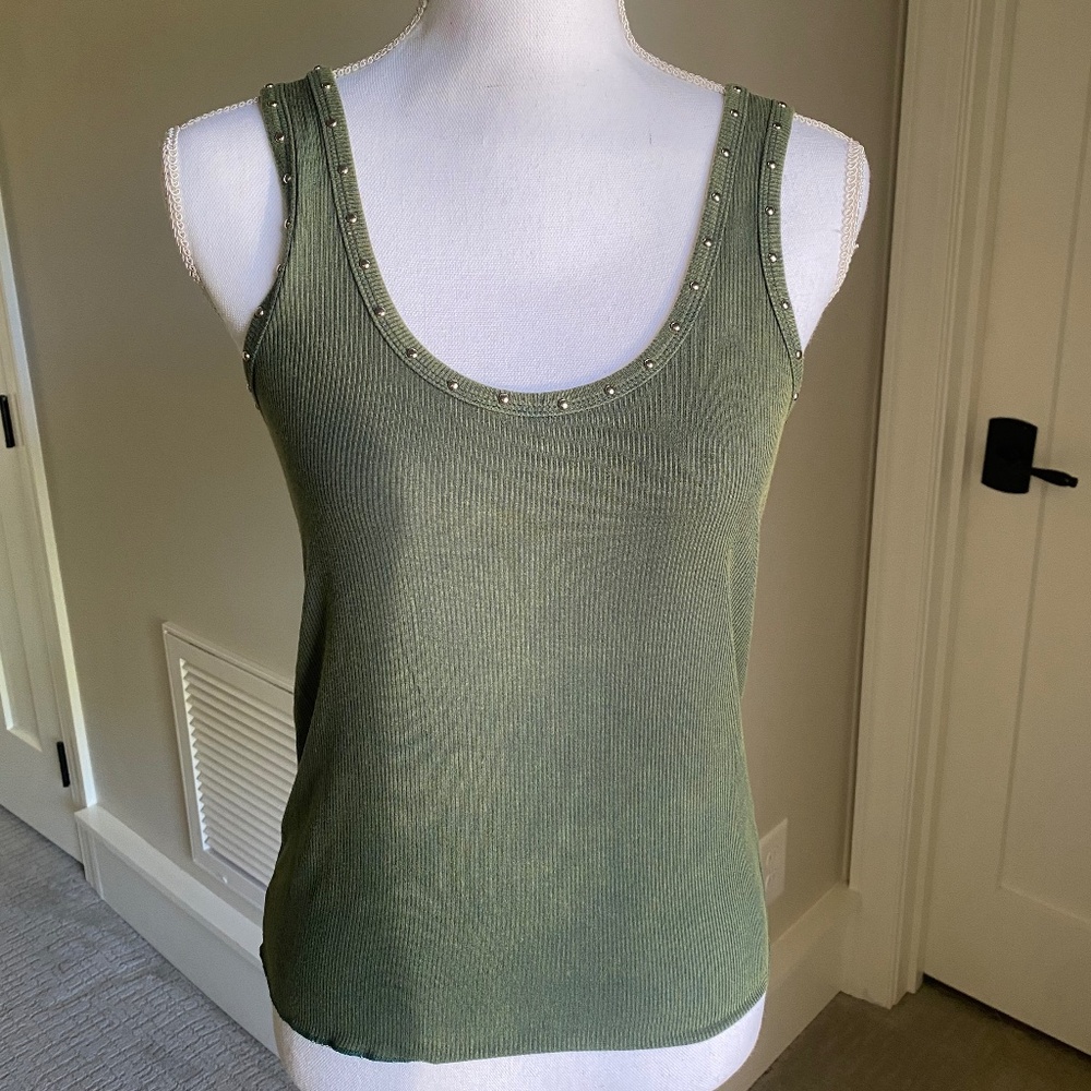 POL Green Metal Studded Tank Top